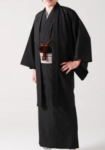 Japanischer Herren Traditioneller Kimono HAORI Jacke Mantel Set Schwarz aus JAPAN - Bild 1 von 1