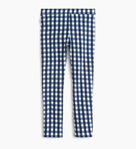 J.CREW CREWCUTS GIRLS BLUE WHITE ELASTIC WAIST GINGHAM STRETCH LEGGINGS Sz 8 - Picture 1 of 3