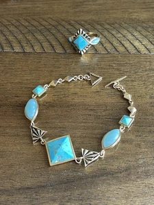 Barse Bronze Pyramids Blue Turquoise Set Bracelet & Ring - Picture 1 of 10