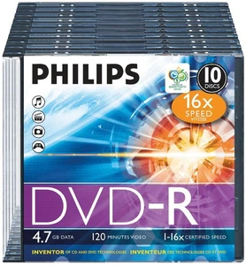 Philips - DM4S6S10F/00 - Dvd-r 4.7gb (16x) Slim Case, 10 Pack - Picture 1 of 1