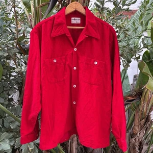 Vintage 70s MacPhergus Red Corduroy Button Up Shirt XL 17-17.5 - Picture 1 of 3