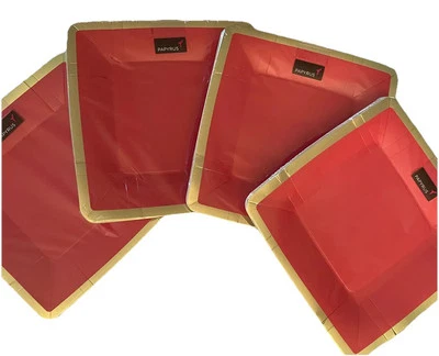 "32 platos de papel recubiertos de papiro dorado/rojo para fiesta cena postre 10,5"" precio de venta sugerido por el fabricante 28 USD" Foto 1 de 4