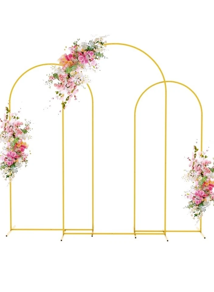 3 Arch Backdrop Stand Metal Arbor Gold Wedding Arch Frame 7.2FT,6.6FT,6FT Square - Image 1 of 1