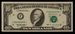 FR 2031-F* $10 1995 Federal Reserve Note US - Star Note - VF - SKU-CA1883 - Picture 1 of 2