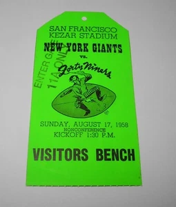 August 17 1958 Football San Francisco 49ers vs Giants Full Visitor Ticket Pass - Picture 1 of 2