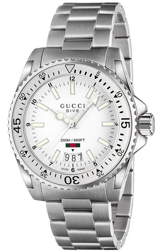 Orologio Gucci Dive YA136302 40mm Acciaio Inox Quadrante Bianco e Lunetta Quarzo