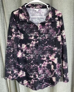 Lularoe Valentina Button-Up Acid Wash/Tie-Dye Top Womens Size Medium -Read - Picture 1 of 8