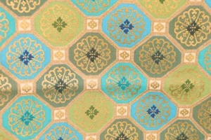 36" x 44" Sayomi Fabric by Hoffman Asian Theme Teal Gold Accents Geometric - Picture 1 of 9