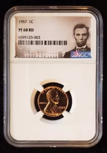 1957 Lincoln Cent PF68 Red - NGC Clean Scratch Free holder - Picture 1 of 5