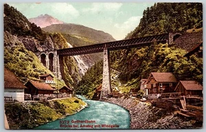 Vintage Gotthardbahn Schweiz Brucke Bel Amsteg mit Windgelle Brücke Postkarte - Bild 1 von 2