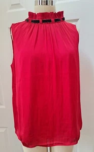 Talbots Red Sleeveless Stand Ruffle Collar Lined $99 Blouse Top Size: M NWT - Picture 1 of 9