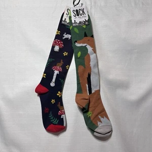 2 Paar Sock It To Me Kniestrümpfe S Socken Fuchs Pilze Hasen Wald - Bild 1 von 21