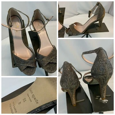 Kate Spade Heels Pumps Sz 8.5 B Brown Gold Straps 3” Heel Italy Mint YGI D1S-33 - Image 1 of 4
