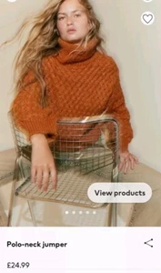 Polo Neck Jumper Rust Orange Thick Marmalade Cut Sold Out Size L Autumn Pumkin - Picture 1 of 8