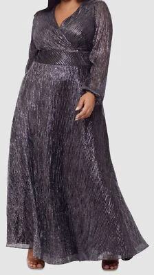 Betsy & Adam Women's Black Metallic Long-Sleeve Wrap Dress Plus Size 18W - Image 1 of 2