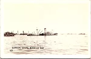WW2 Era RPPC Sunken Ships Manila Bay 101 Grogan Photo Co. Real Photo Postcard - Picture 1 of 2