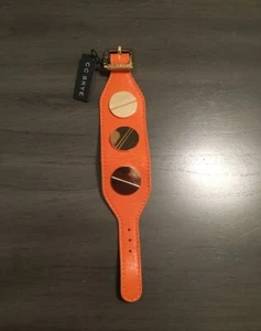 CC SKYE Orange Leather Giant Screw Cuff Bracelet NEW MSRP $160 HARD TO FIND - Picture 1 of 12