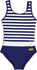 Zoggs Girls' s Daisy Stripe Retro Scoop Back Swimsuit Navy / White, 2-3 years - Picture 1 of 2