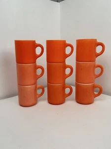 MCM Hazel Atlas Orange Peel Textured Milk Glass Mug Cup Orange Vintage Lot Of 9 - Picture 1 of 8