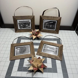Starbucks Ephemera Lot Handmade Wooden Frames Ornaments B&W Old Storefront Pics - Picture 1 of 24
