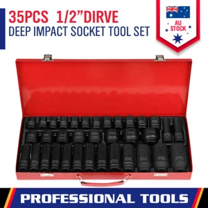 35-Piece 1/2" Drive Deep Impact Socket Tool Set Metric Garage Workshop 8-32MM - Picture 1 of 8