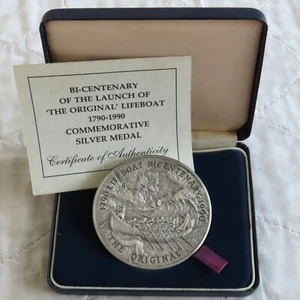 1990 ROYAL MINT 63mm THE ORIGINAL LIFEBOAT HM SILVER MEDAL - boxed/coa - Picture 1 of 5