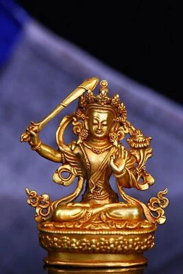 9 cm Tíbet Rojo Cobre Dorado Bodhisattva Manjusri Estatua Latón Buda Estatua Foto 1 de 4