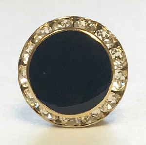 Cubierta de botón de cristal sintético negro y dorado para camisa de esmoquin con cuello con bandas mandarín - Imagen 1 de 3