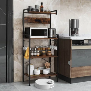 Rastrelliera Cucina Panettiera con Presa di Alimentazione 4 Livelli Tavolino Caffè Bar con 2 Prese AC - Foto 1 di 9
