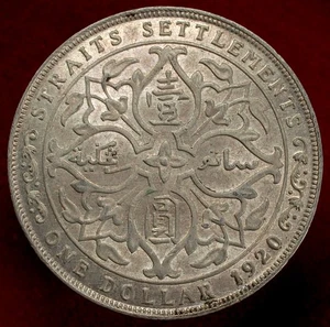 Straits Settlements $1 Dollar 1920 - King George V - 0.50 Silver (M1809) - Picture 1 of 2