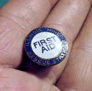 FIRST AID Illinois Mine Rescue Station Rare Antique Screw-Back Metal &Enamel Pin - Picture 1 of 4