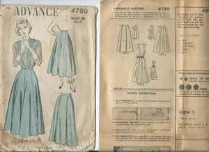 Adv 4780 sewing pattern 40's pleated gored SKIRT sew option Suspenders waist 30" - Picture 1 of 1