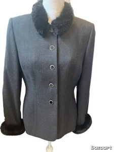 Kasper Gray Lined Button Up Jacket/blazer With Detachable Faux Fur Wool Size 6 - Picture 1 of 5