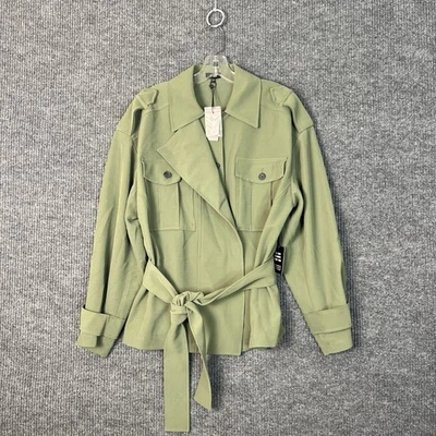 Chaqueta utilitaria Express para mujer de sarga con cinturón talla grande verde abotonada clásica Foto 1 de 4
