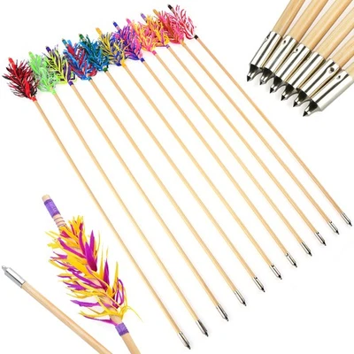 6x Archery Flu-Flu Wooden Arrows Turkey Feathers Traditional Bow Hunting Target - Image 1 of 4