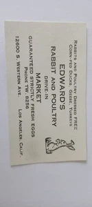 Edwards Rabbit And Poultry Drive In Los Angeles CA 1920s Business Card - Bild 1 von 1