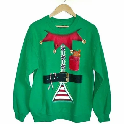 HYBRID elf Santas helper Christmas ugly green sweatshirt holiday toymaker Size M - Image 1 of 4