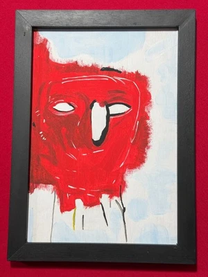 Jean-Michel Basquiat(手工制作)丙烯酸绘画密封在木头上带框架。 — 第 1/4 张图片