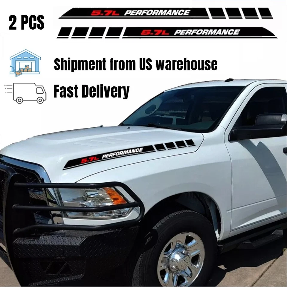 Emblema de calcomanías de capó de auto de rendimiento de 5,7 L para camioneta Dodge Ram 1500 2500 3500 2 un. Foto 1 de 4