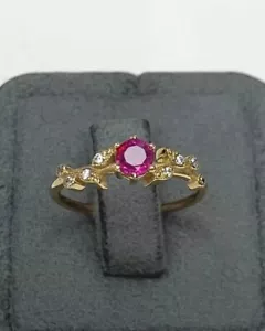 2Ct Round Cut Simulated Pink Ruby Engagement Women Ring 14K Yellow Gold Plated - Picture 1 of 4