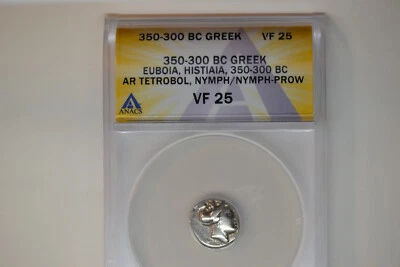 EUBOEA. Histiaea. Ca. 350-300 BC. AR tetrobol- ANACS VF-25.  Nymph/Prow.  Neat! - Image 1 of 4