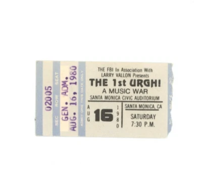 The 1st Urgh! A Music War - 8-16-1980 Ticket Stub Santa Monica Civic Auditorium - Изображение 1 из 2