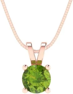 Solid 14K Rose Gold 0.50 ctw Natural Peridot Solitaire Pendant Without Chain - Picture 1 of 4