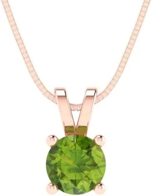 Solid 14K Rose Gold 0.50 ctw Natural Peridot Solitaire Pendant Without Chain - Image 1 of 4