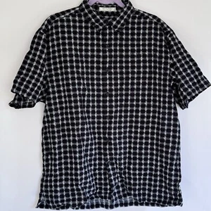geoffrey beene Men’s Short Sleeve Black And White Checkered Button Up  Medium - Picture 1 of 10