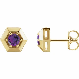 Pendientes geométricos de amatista en oro amarillo de 14K - Imagen 1 de 2