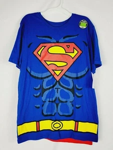 Superman Adult M Short Sleeve Tee W/ Removable Red Cape T Shirt Costume - Picture 1 of 6