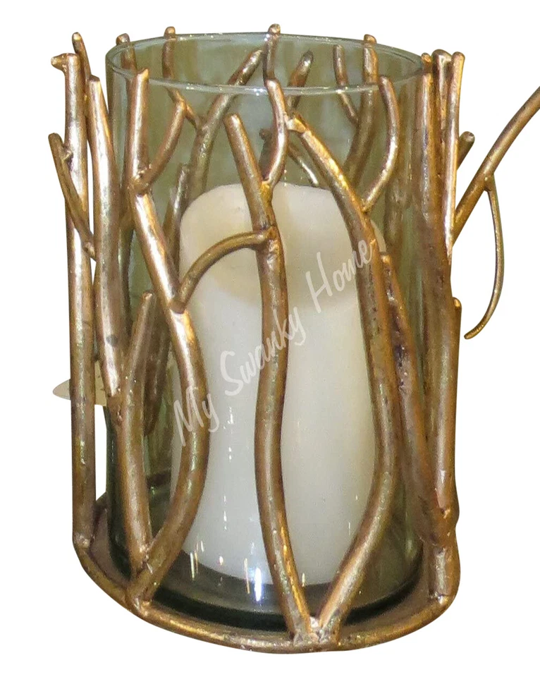Elegant Gold Twig Branch Pillar Candle Holder 8 in Tall Faux Bois Hurricane - Image 1 of 4