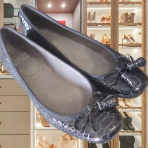 Stuart Weitzman Ballet Flat Black Patent Leather Snake Embossed Square Toe 6.5 - Picture 1 of 4