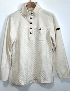 LL Bean Quilted Quarter Snap Pullover Women’s Size Medium Cream Ivory - Picture 1 of 18